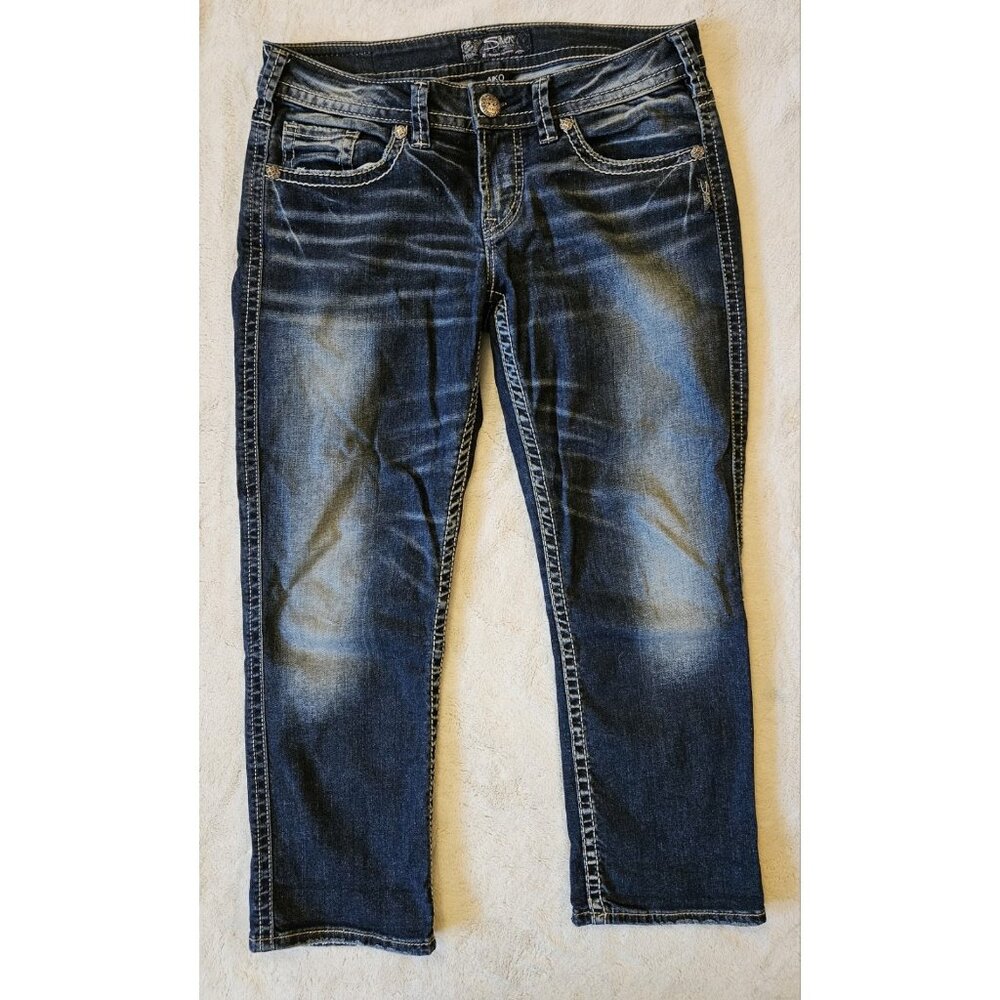 Silver Aiko Low Capri Crop Stretch Jeans Womens Size 28W Fits As 30" Blue Denim